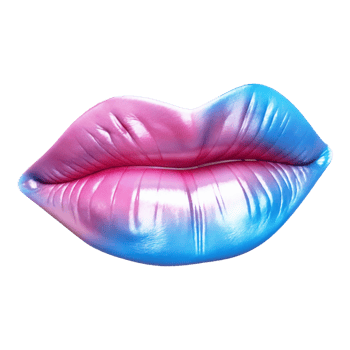 AI generated Lips iwith gradient of blue and pink, shiny lipstick, white teeth isolated on PNG background.