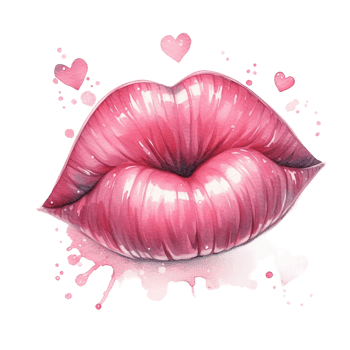 AI generated Watercolor red lips in the shape of  kiss isolated on PNG background.