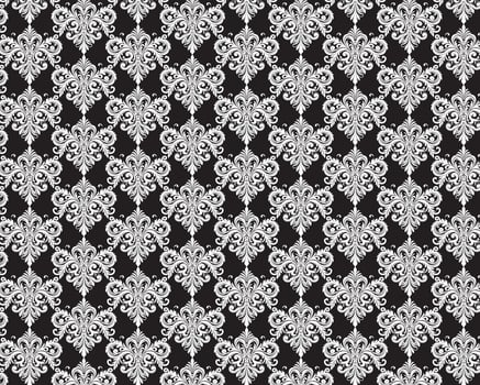 Damask Fabric textile seamless pattern Luxury decorative  Ornamental white floral vintage decoration black  Background. Curtain, carpet, wallpaper, clothing, wrapping, textile vector
