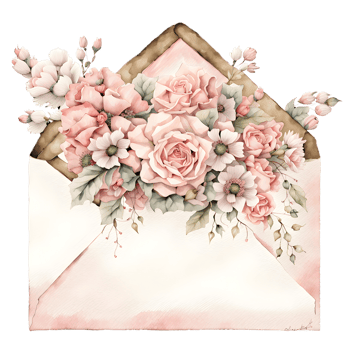 AI generated Watercolor rusty old element of letter and flowers. png