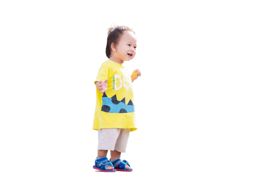 Adorable Asian baby boy standing smiling sweetly, little toddler showing joy when going for a walk, on a sunny day, isolated background. Children aged 1 year. png