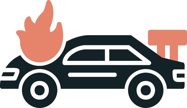 Accident Car In Fire Vector Icon
