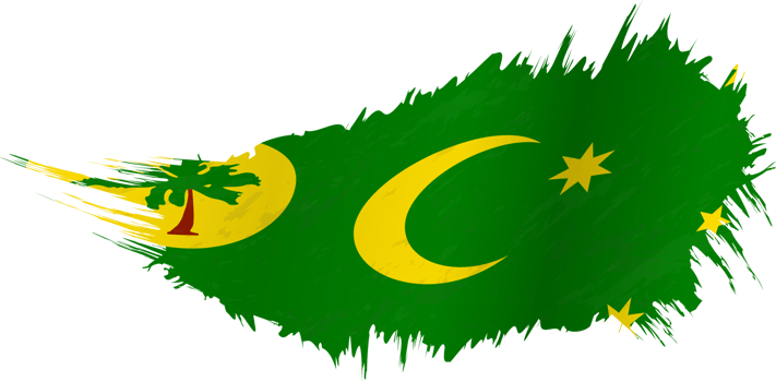 Flag of Cocos Islands in grunge style with waving effect. png