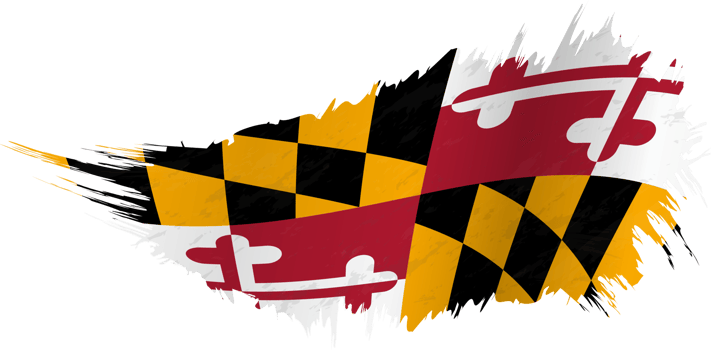 Flag of Maryland state in grunge style with waving effect. png