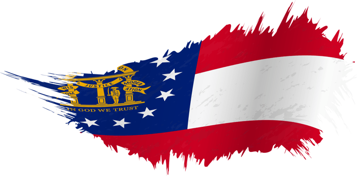 Flag of Georgia state in grunge style with waving effect. png