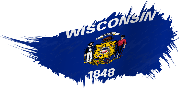 Flag of Wisconsin state in grunge style with waving effect. png