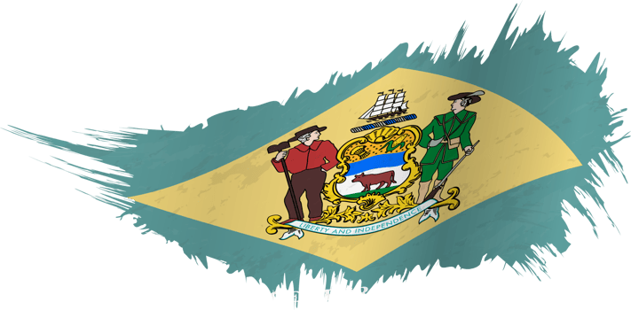 Flag of Delaware state in grunge style with waving effect. png