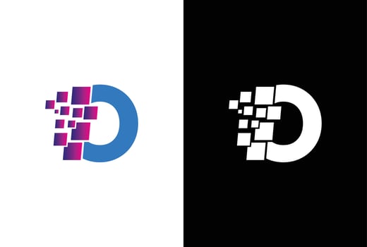 Initial Letter O digital pixel logo design template element. Letter O Pixel logo, Triangle, Blue color, Technology and digital logotype. vector