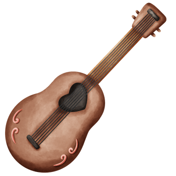Cute brown guitar with heart shape in watercolor style png