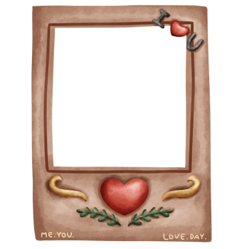 Cute heart shape photo camera frame for couple in valentines in watercolor style png