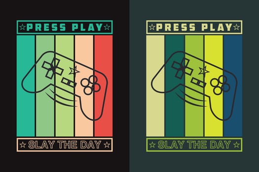 Press Play Slay The Day, Gamer Boy Shirt, Funny Gamer Tee, Gamer Gifts, Gifts for Boy, Gaming Gifts for Dad vector