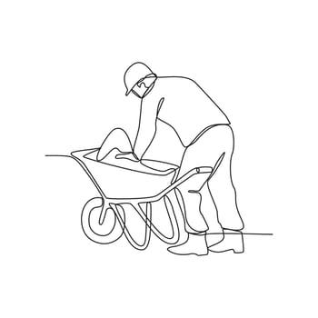 One continuous line drawing of site worker are doing masonry work in building project vector illustration. Building construction site activity illustration simple linear style vector concept.