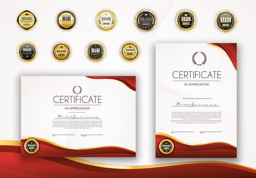 Red certificate, diploma award templates and seals vector