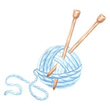 Watercolor knitting needles in tangle of blue threads. Template illustration knitting crochet hook and needles. Isolated hand drawn illustration for cards, knitter blog, needlework store, embroidery. png