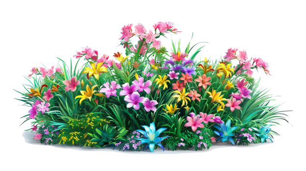 AI generated variety colorful flower bush illustration isolated transparent background . png