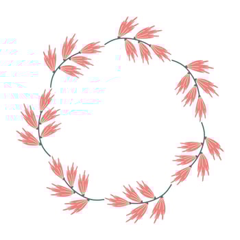 Spring minimalist Wreath with copy space. Hand drawn floral frame with pink flowers. Flat summer decoration elements for invitation cards posters. vector