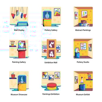 Bundle of Art Exhibition Flat Icons vector
