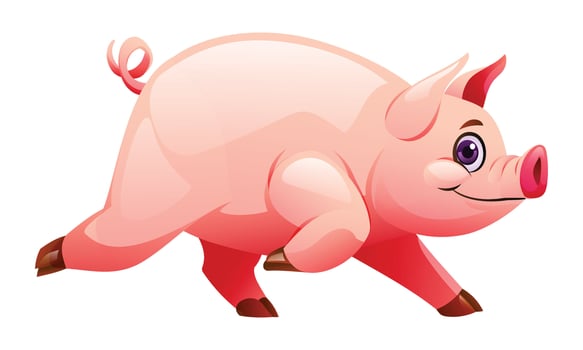 Pig running cartoon vector illustration isolated on white background