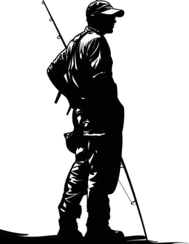 AI generated Silhouette fisherman black color only full body vector