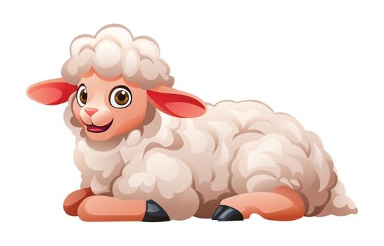 Cartoon lamb lying down. Vector illustration isolated on white background