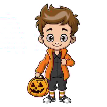 Cute little boy cartoon with pumpkin basket vector
