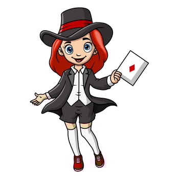 Cute magician girl cartoon playing a cards vector