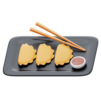 Dumpling 3d icon. Dumplings or gyoza with sauce in plate png