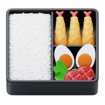 Japanese bento box 3d illustration. bento box 3d icon. tempura 3d icon png