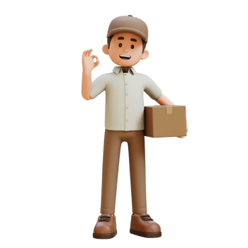 3D Delivery Man Character with OK Sign Hand Pose with Parcel Box png