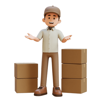 3D Delivery Man Character Communication Pose with Parcel Box png