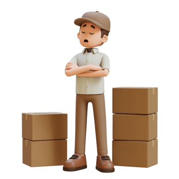 3D Delivery Man Character in Denial or Dissatisfaction Pose with Parcel Box png