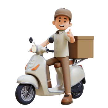 3D Delivery Man Character Deivering Package with a Scooter png