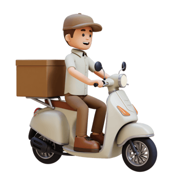 3D Delivery Man Character Deivering Package with a Scooter png