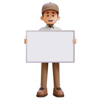 3D Delivery Man Character Holding Empty Placard png