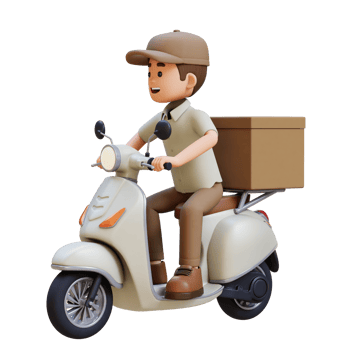 3D Delivery Man Character Deivering Package with a Scooter png