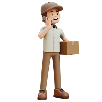 3D Delivery Man Character in a Phone Call with Parcel Box png