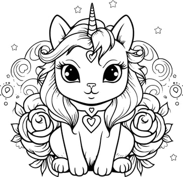 Cute Cat Unicorn Coloring Pages for Kids vector