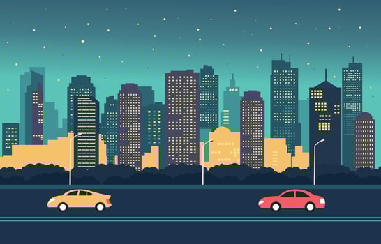 Traffic Road with Cityscape Building Landscape Flat Design Illustration vector