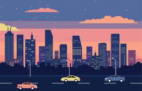 Traffic Road with City Building Landscape Flat Design Illustration vector