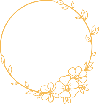 Round Floral frame with hand drawn flowers and leaves for wedding invitation png