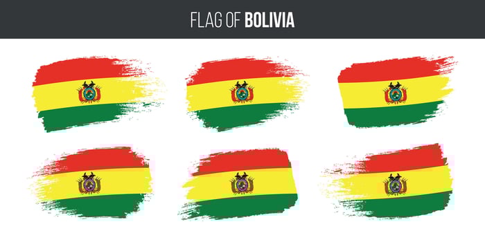 Bolivia flags set brush stroke grunge vector illustration flag of bolivia isolated on white