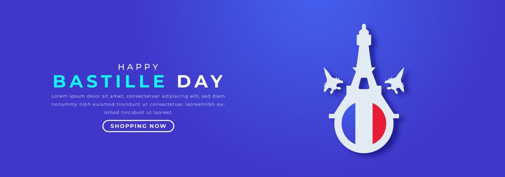 Happy Bastille Day Paper cut style Vector Design Illustration for Background, Poster, Banner, Advertising, Greeting Card