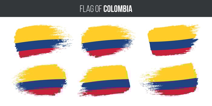 Colombia flags set brush stroke grunge vector illustration flag of colombia isolated on white