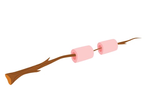 Marshmallow stick cartoon. food sweet, snack white, camp cooking, roasting wooden, tasty, eating marshmallow stick vector illustration