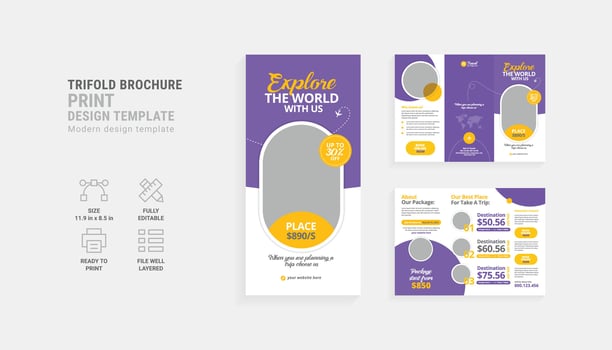 Captivating Trifold Brochure Designs for Your Travel Agency Adventures vector