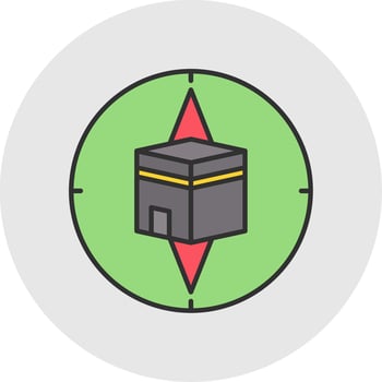 Qibla Compass Line Filled Light Circle Icon vector