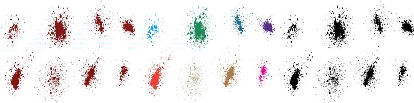 Various bloody ink brush vector green, pink, purple, red, black, blue color paint illustration set