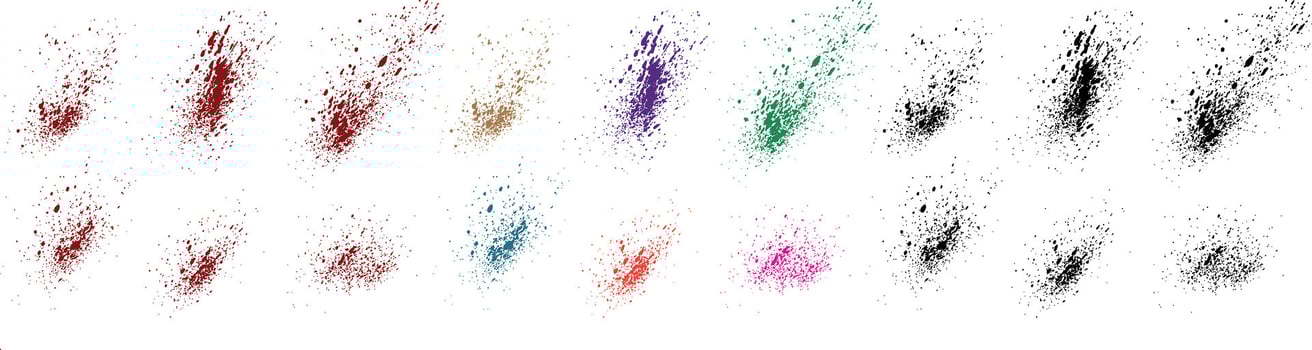 Handmade paint blood grunge paint green, pink, purple, red, black, blue color brush stroke splash vector collection