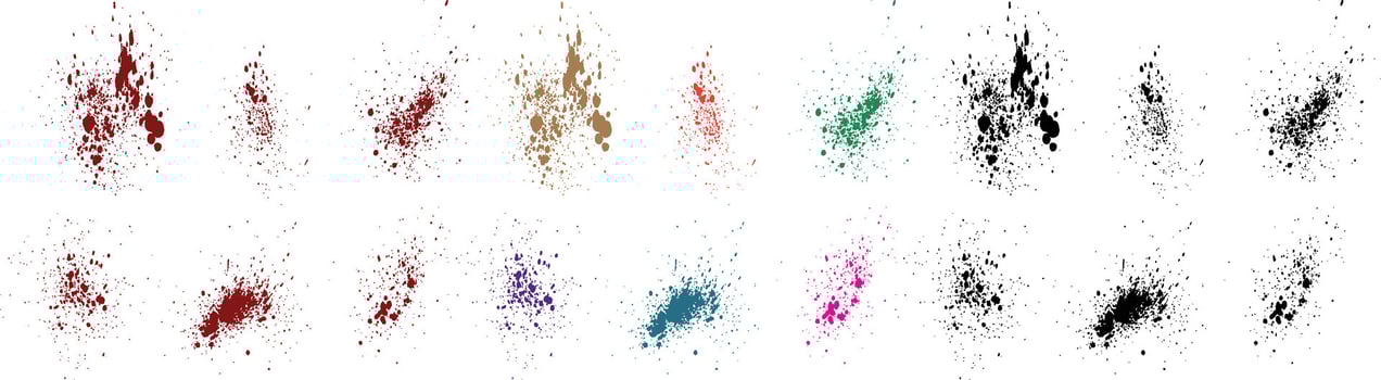 Green, pink, purple, red, black, blue color blood splatter paint grunge brush stroke background collection vector