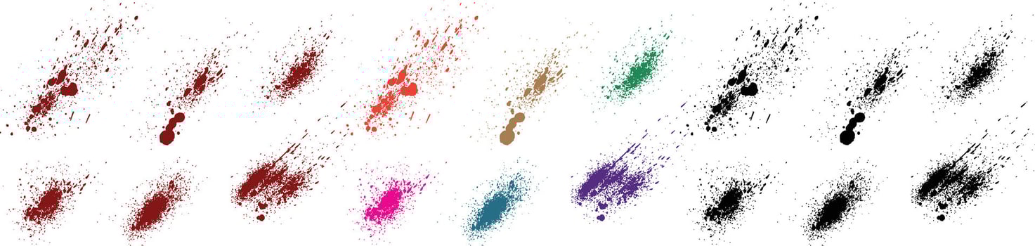 Abstract painted drops blood grunge texture green, pink, purple, red, black, blue color brush stroke background collection vector